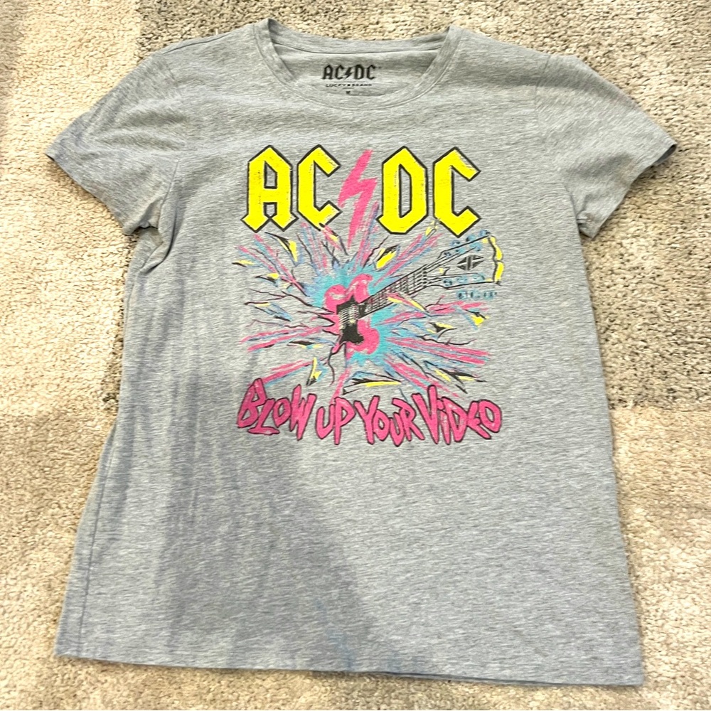 Gray AC/DC Graphic Tee Blow Up Your Video - Lucky Brand Size Medium